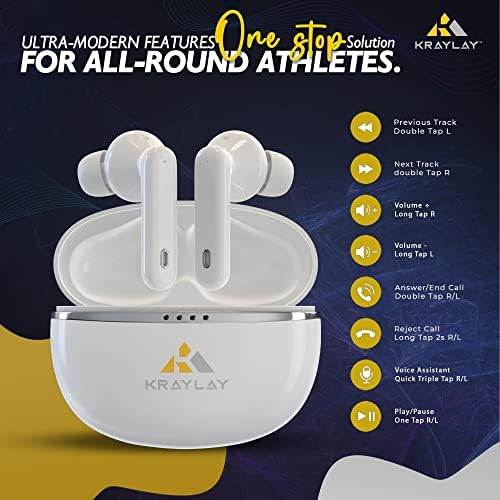 אוזניות אוזניות של Kraylay Fitness אוזניות אלחוטיות אמיתיות עם מיקרופון מובנה | IPX5 אוזניים אלחוטיות אטומות למים, Bluetooth 5.1 עם 25
